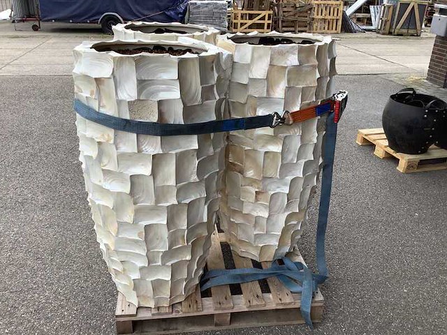 3x bloempotten, gevuld met hydro korrels, wit/beige - afbeelding 2 van  3