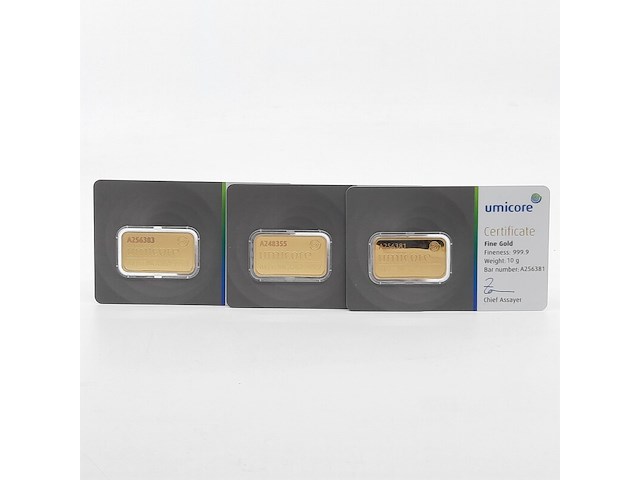 3x goudbaar, 10 gram, umicore - afbeelding 1 van  7