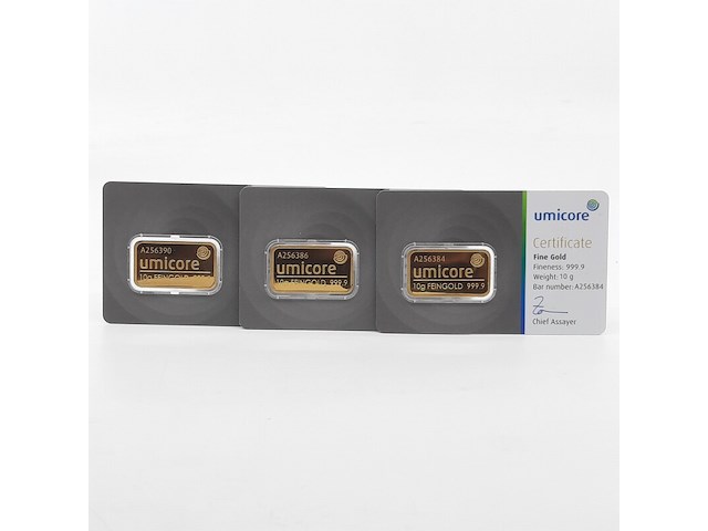 3x goudbaar, 10 gram, umicore - afbeelding 1 van  7
