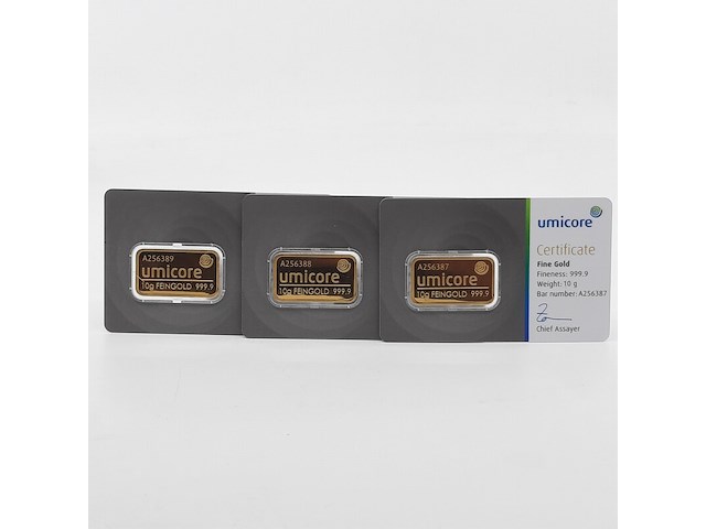 3x goudbaar, 10 gram, umicore - afbeelding 1 van  7