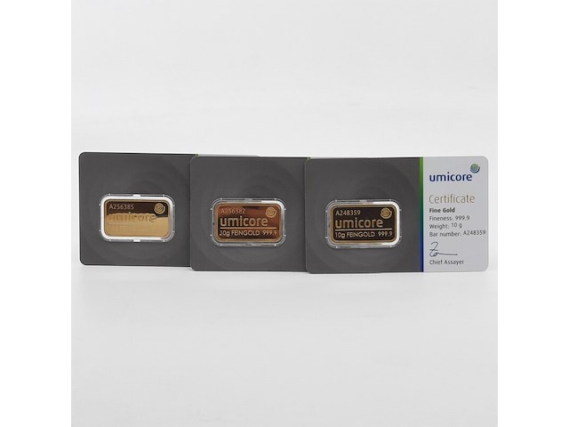 3x goudbaar, 10 gram, umicore - afbeelding 1 van  7