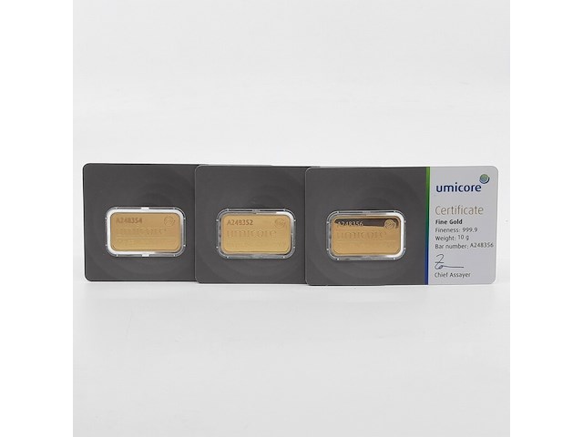 3x goudbaar, 10 gram, umicore - afbeelding 1 van  7