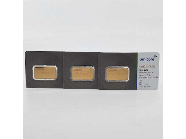 3x goudbaar, 10 gram, umicore - afbeelding 1 van  7