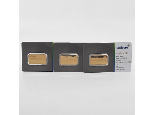 3x goudbaar, 10 gram, umicore - afbeelding 1 van  7