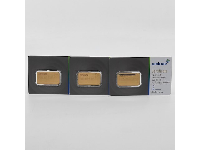 3x goudbaar, 10 gram, umicore - afbeelding 1 van  7