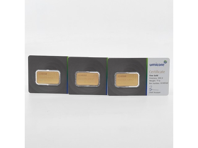 3x goudbaar, 10 gram, umicore - afbeelding 1 van  7