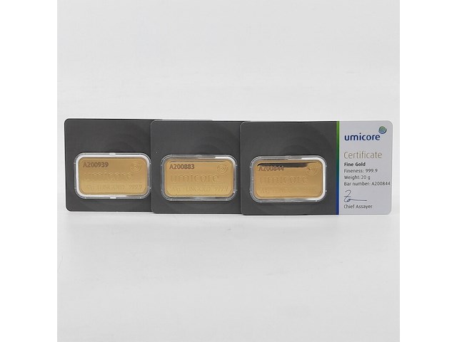 3x goudbaar, 20 gram, umicore - afbeelding 1 van  7