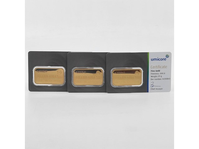 3x goudbaar, 20 gram, umicore - afbeelding 1 van  7