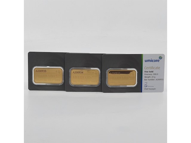3x goudbaar, 20 gram, umicore - afbeelding 1 van  7