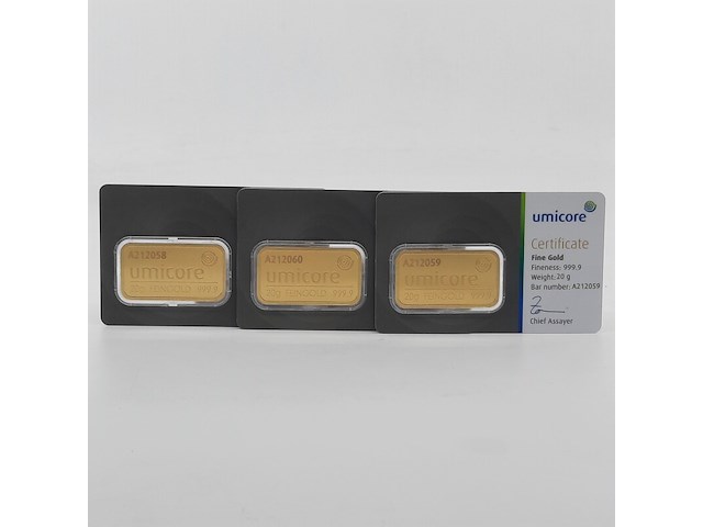 3x goudbaar, 20 gram, umicore - afbeelding 1 van  7