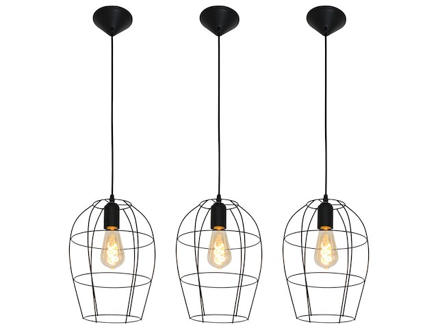 3x hanglamp – stijlvol open design met e27 fitting, mexlite, minimalics 2705zw, zwart, 2026 - afbeelding 1 van  4
