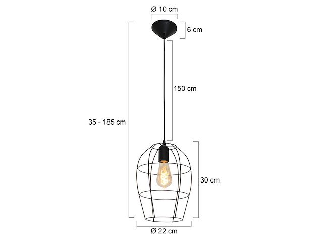 3x hanglamp – stijlvol open design met e27 fitting, mexlite, minimalics 2705zw, zwart, 2026 - afbeelding 2 van  4