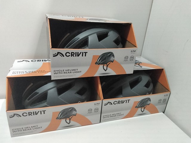 3x kinderfietshelm met achterlicht, crivit, antraciet - afbeelding 2 van  3