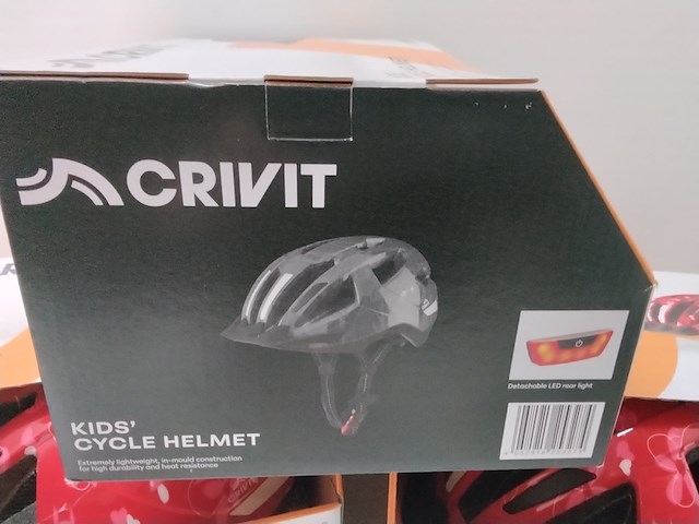 3x kinderfietshelm met achterlicht, crivit, rood/antraciet - afbeelding 3 van  4