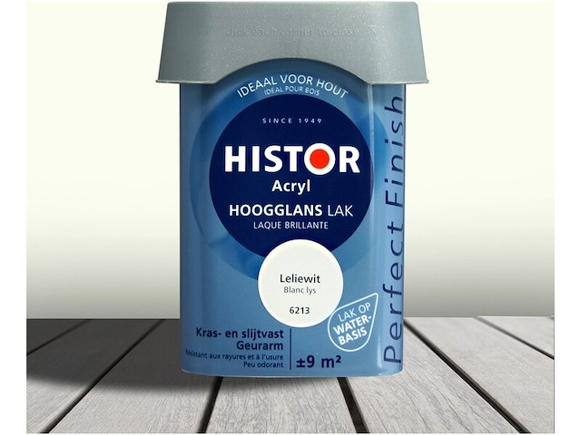 3x lak acryl hoogglans 0,75 liter histor, perfect finish, leliewit - afbeelding 1 van  2