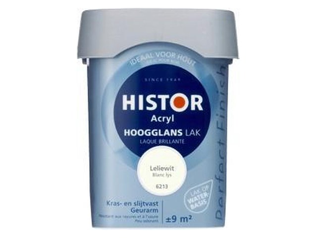 3x lak acryl hoogglans 0,75 liter histor, perfect finish, leliewit - afbeelding 2 van  2