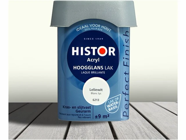 3x lak acryl hoogglans 0,75 liter histor, perfect finish, leliewit - afbeelding 1 van  2