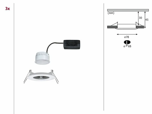3x led-inbouwlamp ip44 rond 78 mm, paulmann, nova coin, wit mat - afbeelding 3 van  4