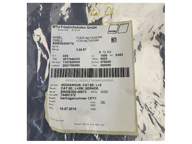 3x mtu x00e50209776 netwerkverbindingkabel voor motor - afbeelding 5 van  5