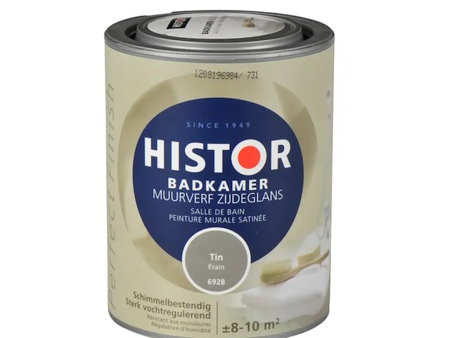 3x muurverf badkamer zijdeglans histor, perfect finish, tin, 1l - afbeelding 1 van  2