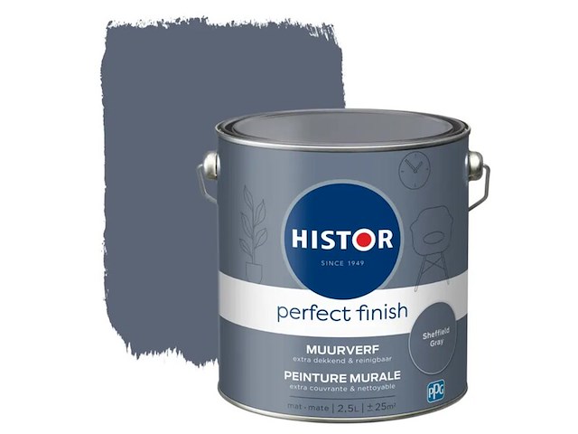 3x muurverf mat histor, perfect finish, sheffield grey, 2,5 liter - afbeelding 1 van  2