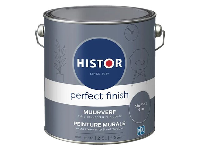 3x muurverf mat histor, perfect finish, sheffield grey, 2,5 liter - afbeelding 2 van  2