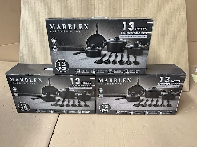 3x pannenset, marblex, 13-delig - afbeelding 1 van  3