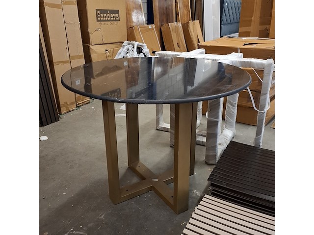 3x ronde eetkamertafel met marmerenblad zwart - afbeelding 1 van  5