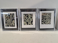 3x schilderijen, corneille etsen ingekleurd, pastel compositie - afbeelding 1 van  9