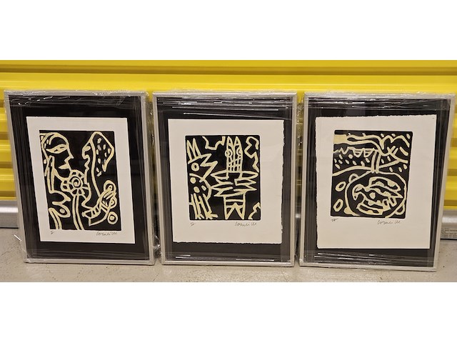 3x schilderijen, corneille etsen ingekleurd, pastel compositie - afbeelding 2 van  9