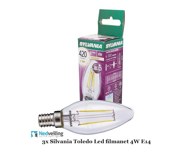 3x sylvania toledo filament led kaarslamp e27 4w (doos t) - afbeelding 2 van  3