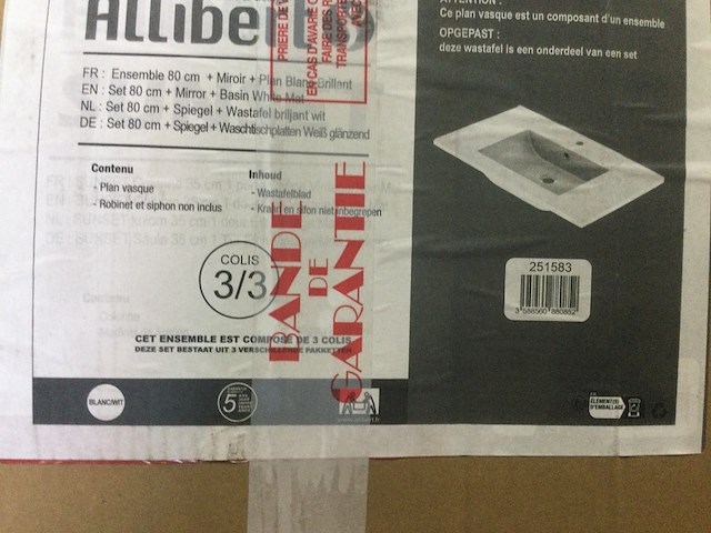 3x wastafel, allibert, v251583 | 80x49x19 cm, wit - afbeelding 3 van  3