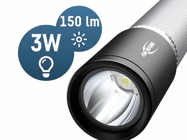 3x zaklamp 150b 150 lumen, ansmann, zilver en zwart - afbeelding 2 van  2