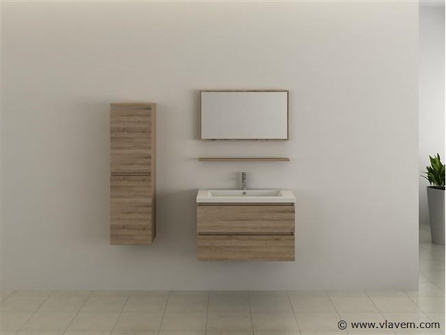 4-delig badkamermeubel (80cm) - lichtbruin hout decor - incl. kranen - afbeelding 2 van  4