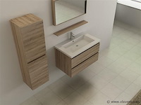 4-delig badkamermeubel (80cm) - lichtbruin hout decor - incl. kranen - afbeelding 4 van  4