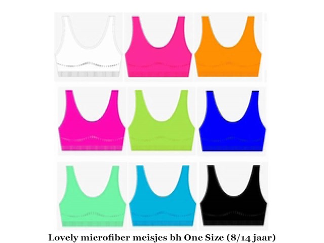 4 ex. lovely microfiber meisjes bh one size (8/14 j) wit/grijs/roze/zwart (doos o) - afbeelding 3 van  3