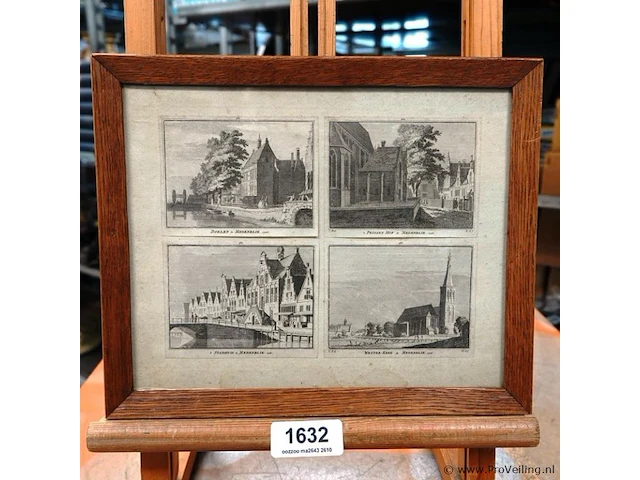 4 historische gravures van medemblik uit 1726, getekend door cornelis pronk en gegraveerd door hendrik spilman - afbeelding 1 van  5