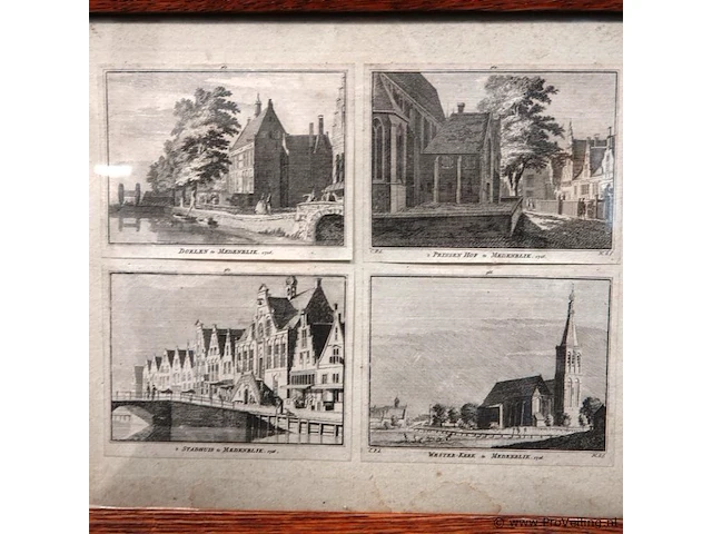 4 historische gravures van medemblik uit 1726, getekend door cornelis pronk en gegraveerd door hendrik spilman - afbeelding 2 van  5