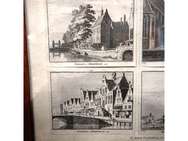 4 historische gravures van medemblik uit 1726, getekend door cornelis pronk en gegraveerd door hendrik spilman - afbeelding 3 van  5