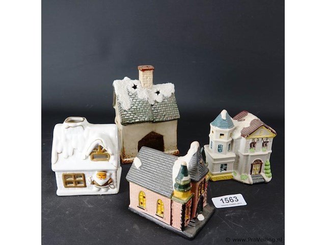 4 porseleinen winter/kersthuisjes - afbeelding 1 van  5