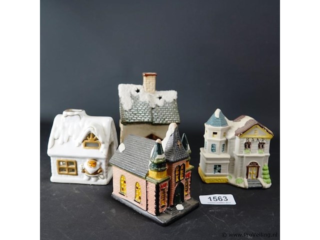 4 porseleinen winter/kersthuisjes - afbeelding 3 van  5
