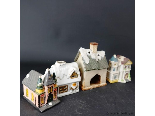 4 porseleinen winter/kersthuisjes - afbeelding 4 van  5