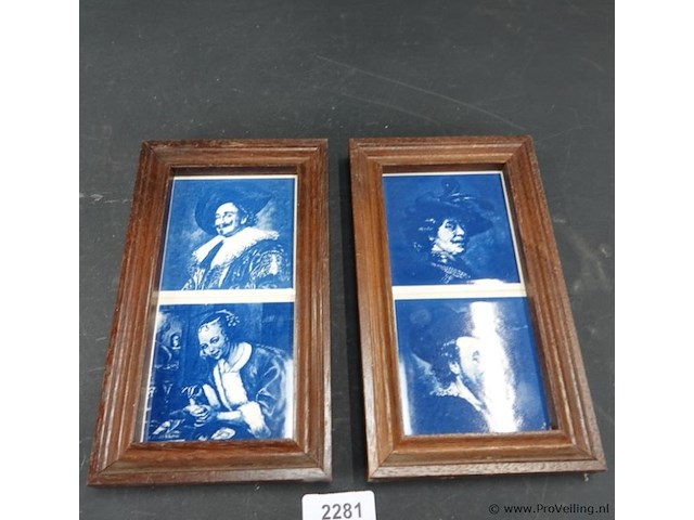 4 tegels in 2 houten lijsten - afbeelding 1 van  5