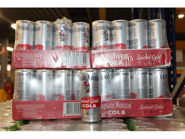 4 x 12 blikken captain morgan spiced gold & cola 0,25cl. tht 11-2025. bod inclusief statiegeldwaarde van 7,... - afbeelding 1 van  2