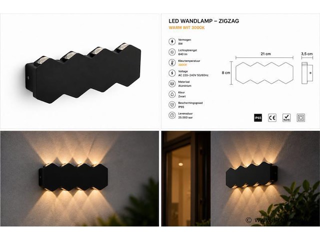 4 x bidirectionele led wandlamp – 8w – 3500k warm wit – ip54 – sw-51-4 - afbeelding 4 van  4
