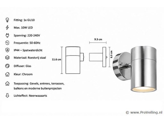4 x buiten wandlamp gu10 – mat chroom – ip44 – manolya-1 - afbeelding 4 van  5