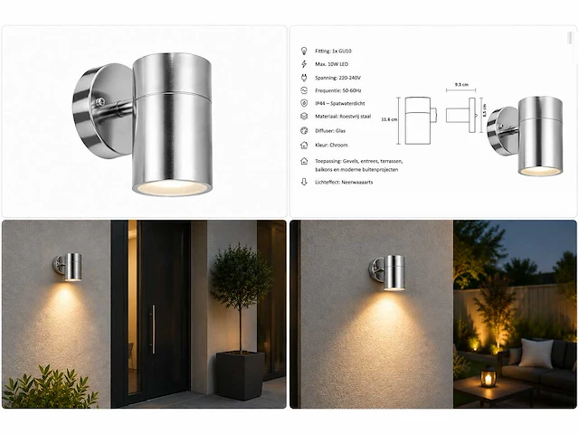 4 x buiten wandlamp gu10 – mat chroom – ip44 – manolya-1 - afbeelding 11 van  15