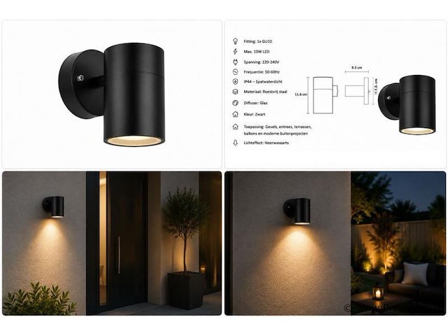 4 x buiten wandlamp gu10 – zwart – ip44 – manolya-1 - afbeelding 5 van  5