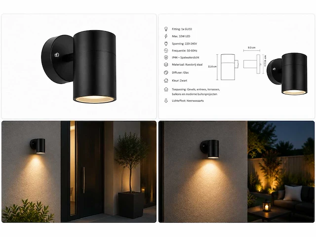 4 x buiten wandlamp gu10 – zwart – ip44 – manolya-1 - afbeelding 11 van  15