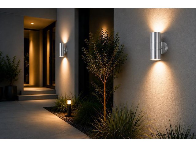 4 x buiten wandlamp up & down – 2xgu10 – mat chroom – ip44 – manolya-2 - afbeelding 1 van  5